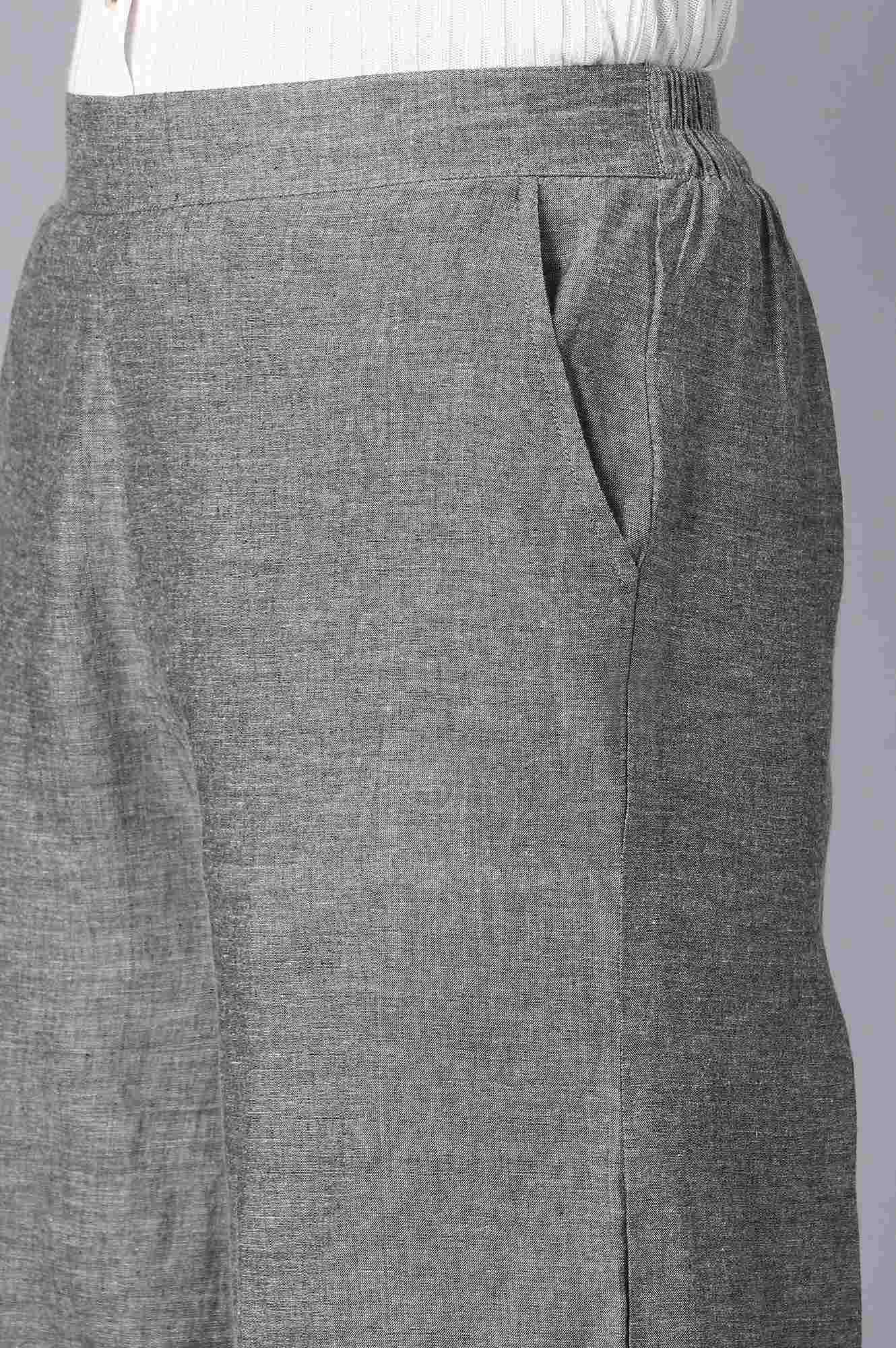 Grey Solid Straight Fit Cotton Palazzo With Elasticated Waistband