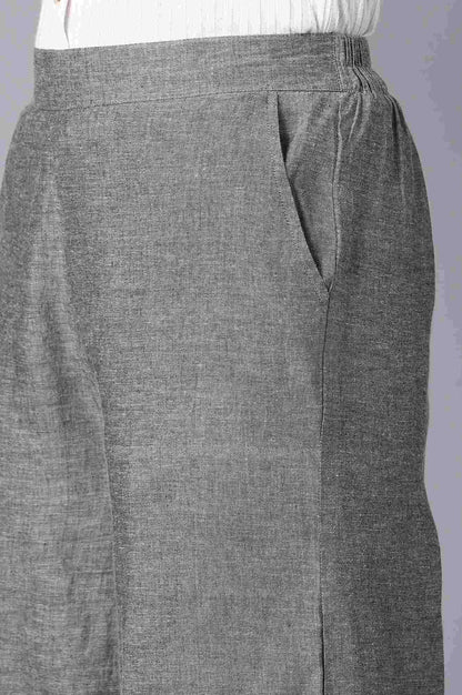 Grey Solid Straight Fit Cotton Palazzo With Elasticated Waistband