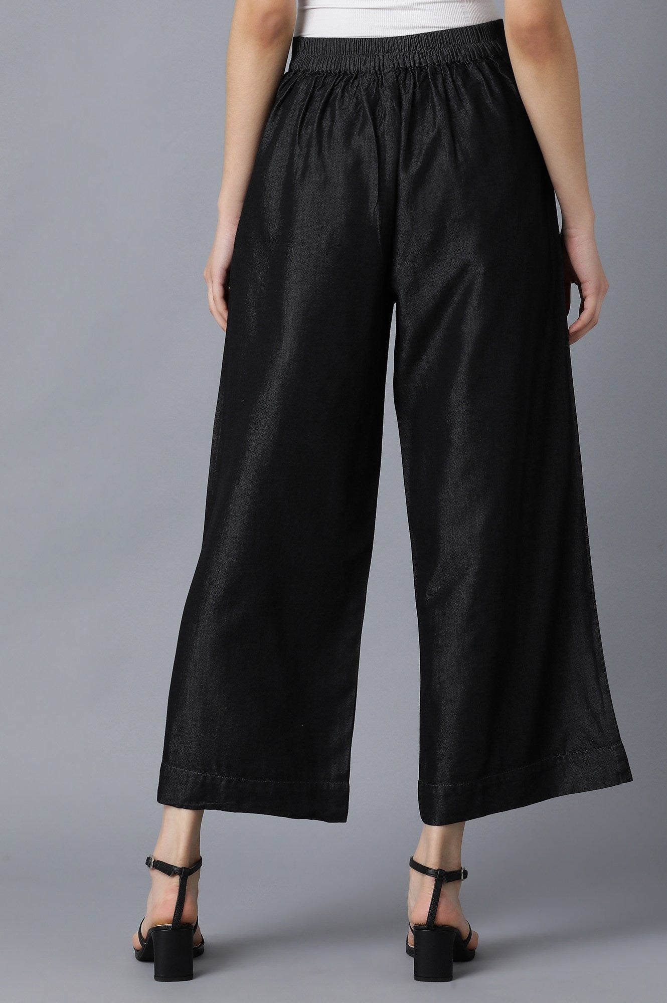 Black Solid Straight Fit Cotton Palazzo