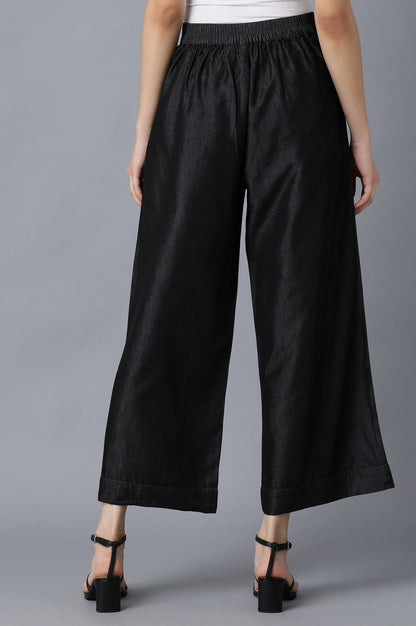 Black Solid Straight Fit Cotton Palazzo