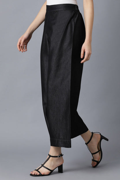 Black Solid Straight Fit Cotton Palazzo