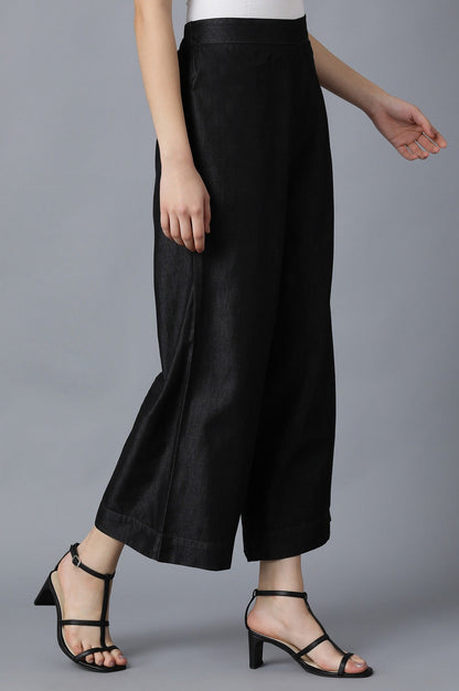 Black Solid Straight Fit Cotton Palazzo