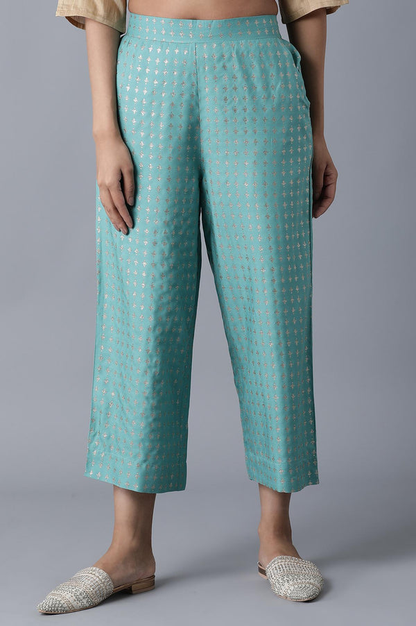 Muted Sage Green Solid Flared Palazzo With Elasticated Waistband