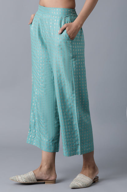 Muted Sage Green Solid Flared Palazzo With Elasticated Waistband