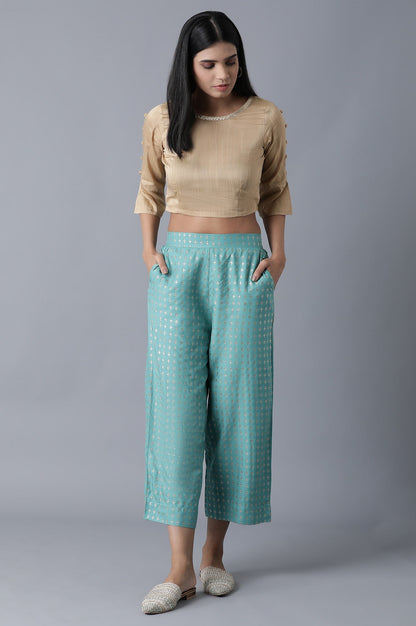 Muted Sage Green Solid Flared Palazzo With Elasticated Waistband