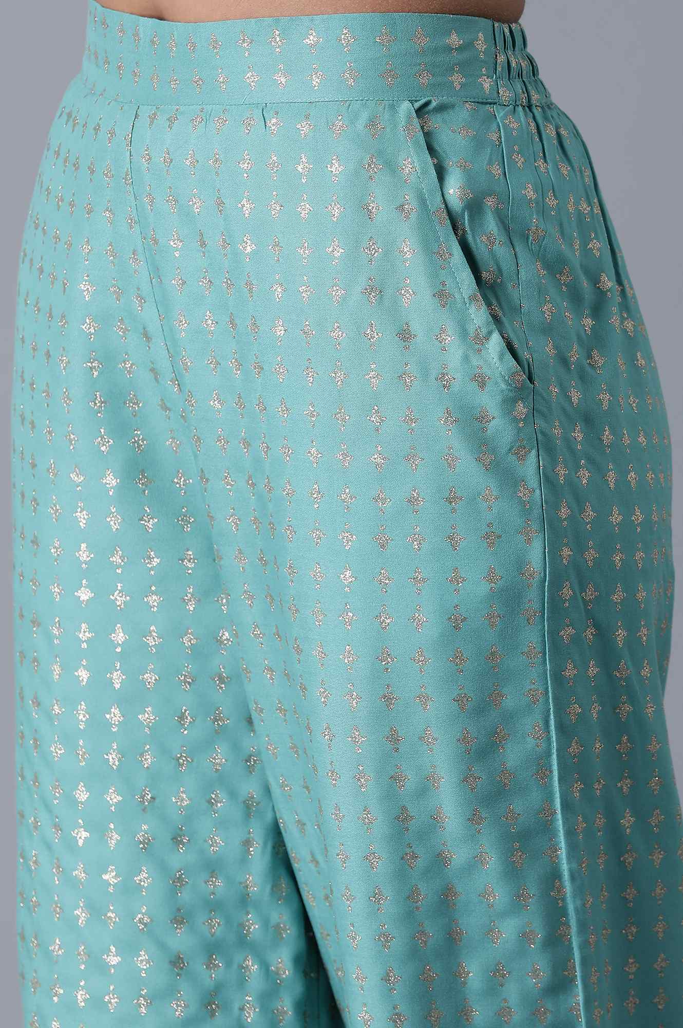 Muted Sage Green Solid Flared Palazzo With Elasticated Waistband