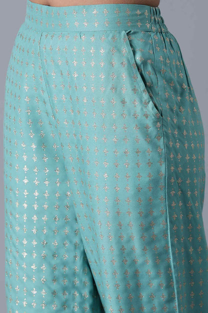 Muted Sage Green Solid Flared Palazzo With Elasticated Waistband