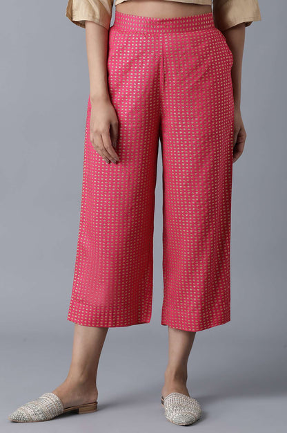 Pink Geometrical Printed Flared Cotton Palazzo with Elasticated Waist