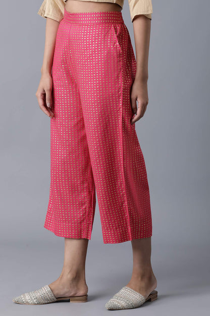 Pink Geometrical Printed Flared Cotton Palazzo with Elasticated Waist