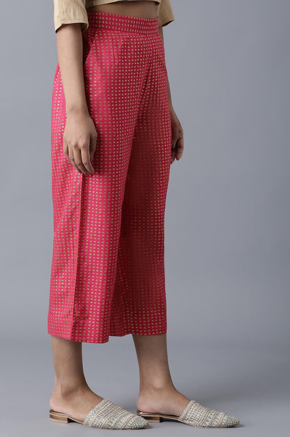 Pink Geometrical Printed Flared Cotton Palazzo with Elasticated Waist