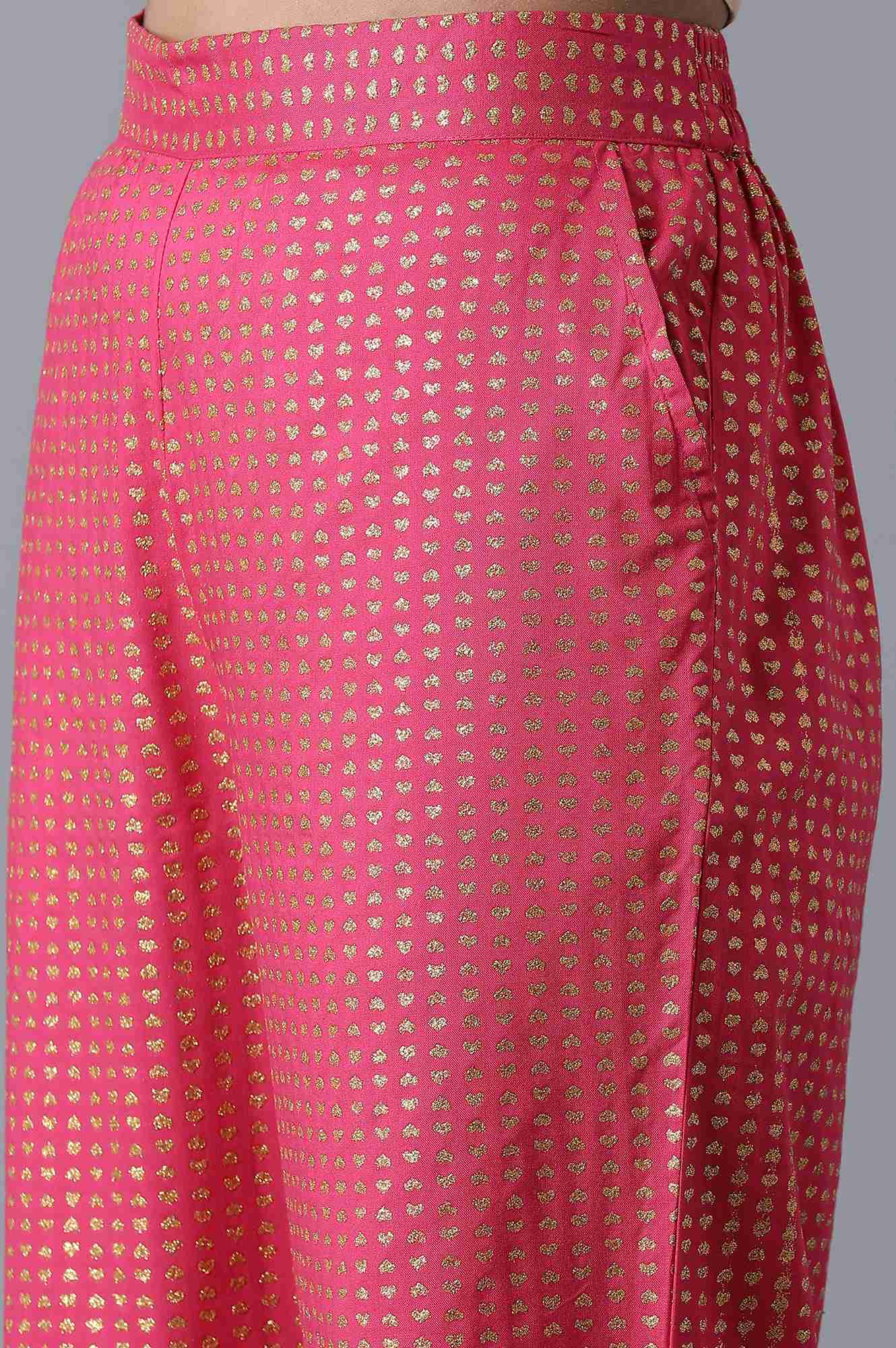 Pink Geometrical Printed Flared Cotton Palazzo with Elasticated Waist