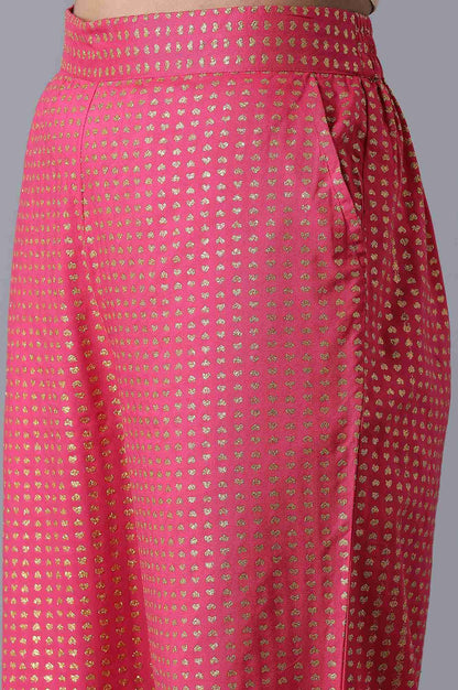 Pink Geometrical Printed Flared Cotton Palazzo with Elasticated Waist