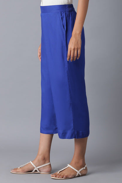 Blue Solid Straight Fit Culottes With Elasticated Waist