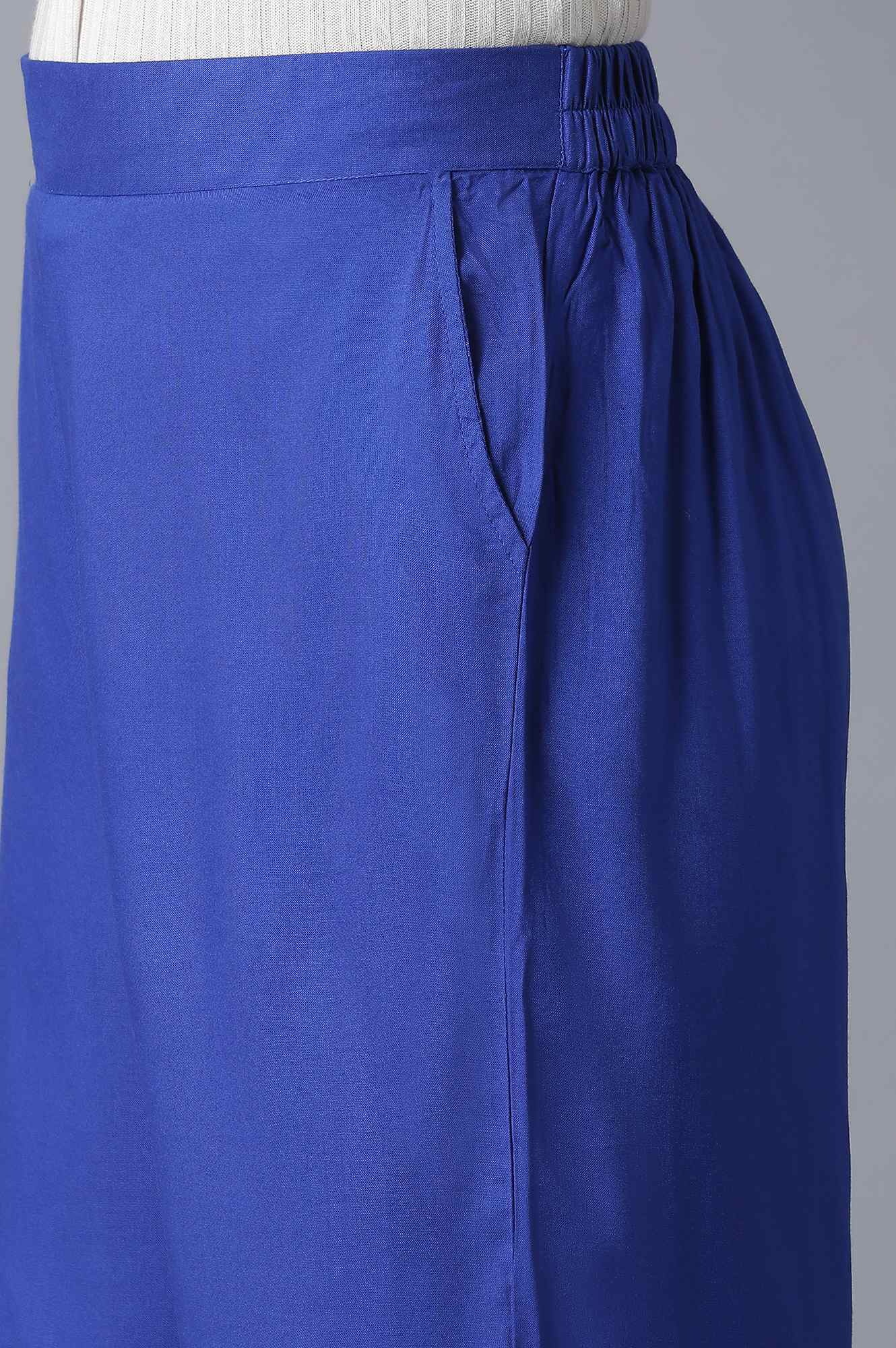 Blue Solid Straight Fit Culottes With Elasticated Waist