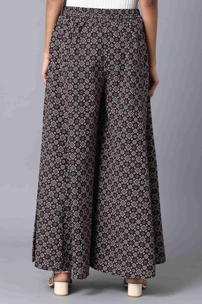 Black Geometric Printed Flared Cotton Palazzo With Elasticated Waist