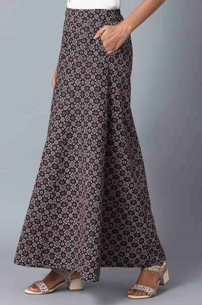 Black Geometric Printed Flared Cotton Palazzo With Elasticated Waist