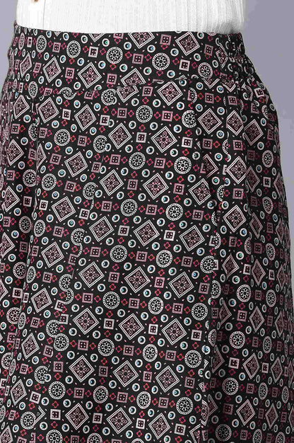 Black Geometric Printed Flared Cotton Palazzo With Elasticated Waist