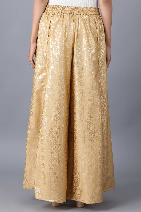 Gold Solid Flared Cotton Palazzo With Elasticated Waist