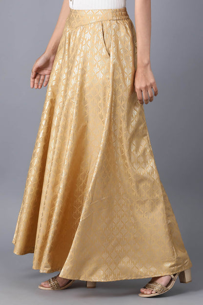 Gold Solid Flared Cotton Palazzo With Elasticated Waist