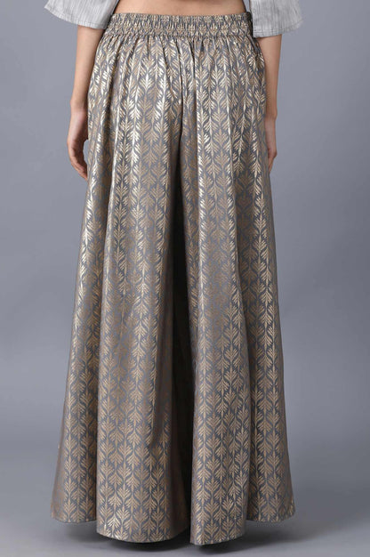 Silver Printed Flared Cotton Palazzo With Elasticated Waist