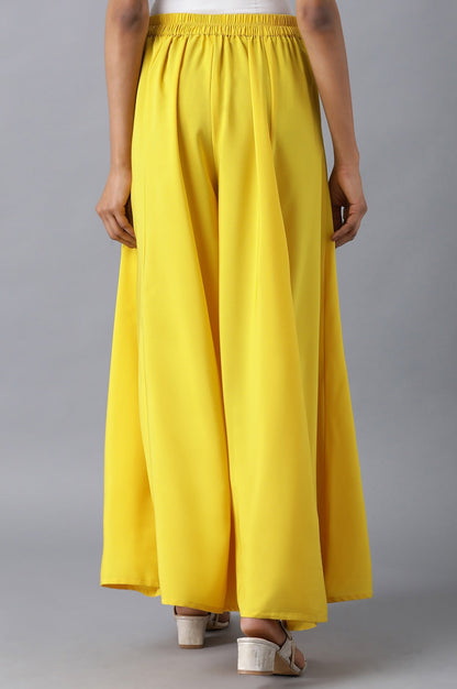 Yellow Solid Flared Woven Pants with Elasticated Waistband