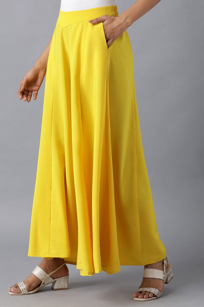 Yellow Solid Flared Woven Pants with Elasticated Waistband