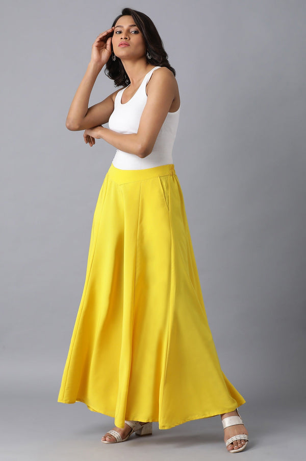 Yellow Solid Flared Woven Pants with Elasticated Waistband