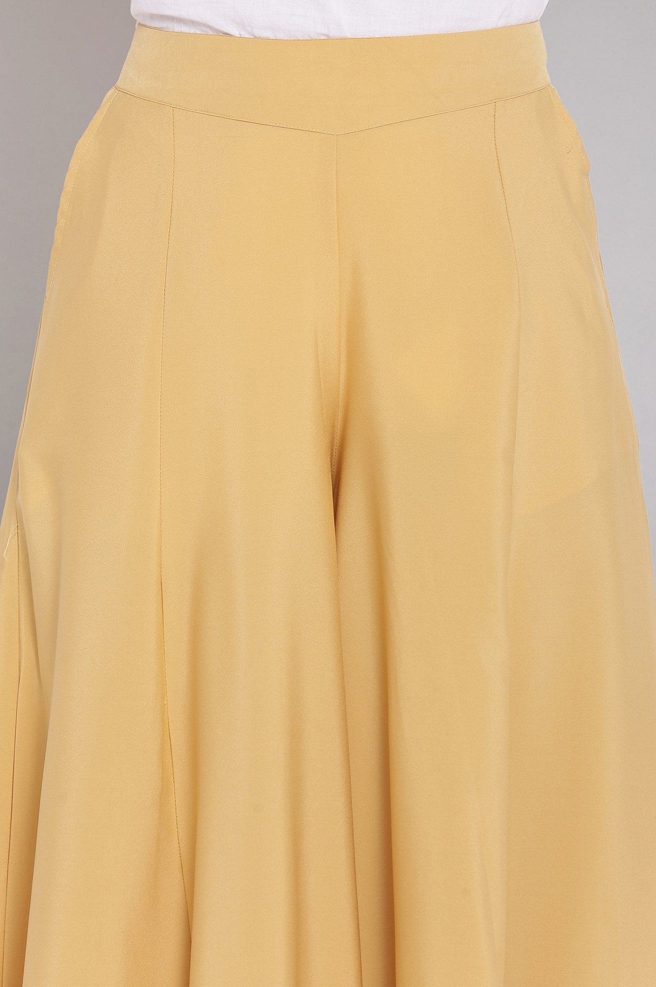 Gold Solid Flared Cotton Palazzo With Slip On Closure