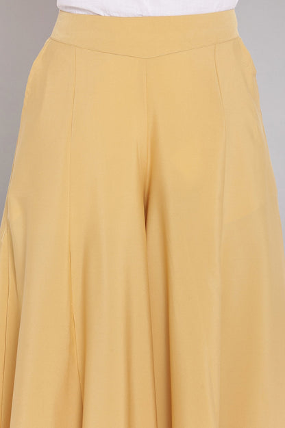 Gold Solid Flared Cotton Palazzo With Slip On Closure