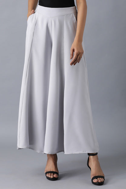 Grey Solid Flared Cotton Palazzo With Slip On Closure