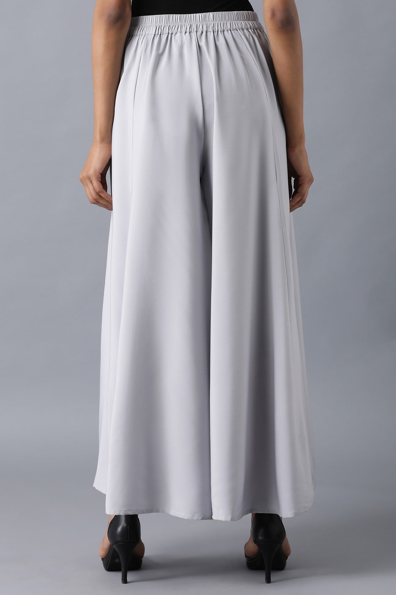 Grey Solid Flared Cotton Palazzo With Slip On Closure