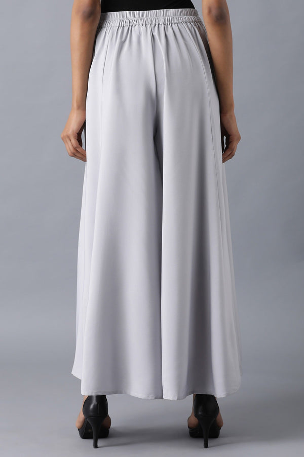 Grey Solid Flared Cotton Palazzo With Slip On Closure
