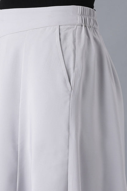 Grey Solid Flared Cotton Palazzo With Slip On Closure