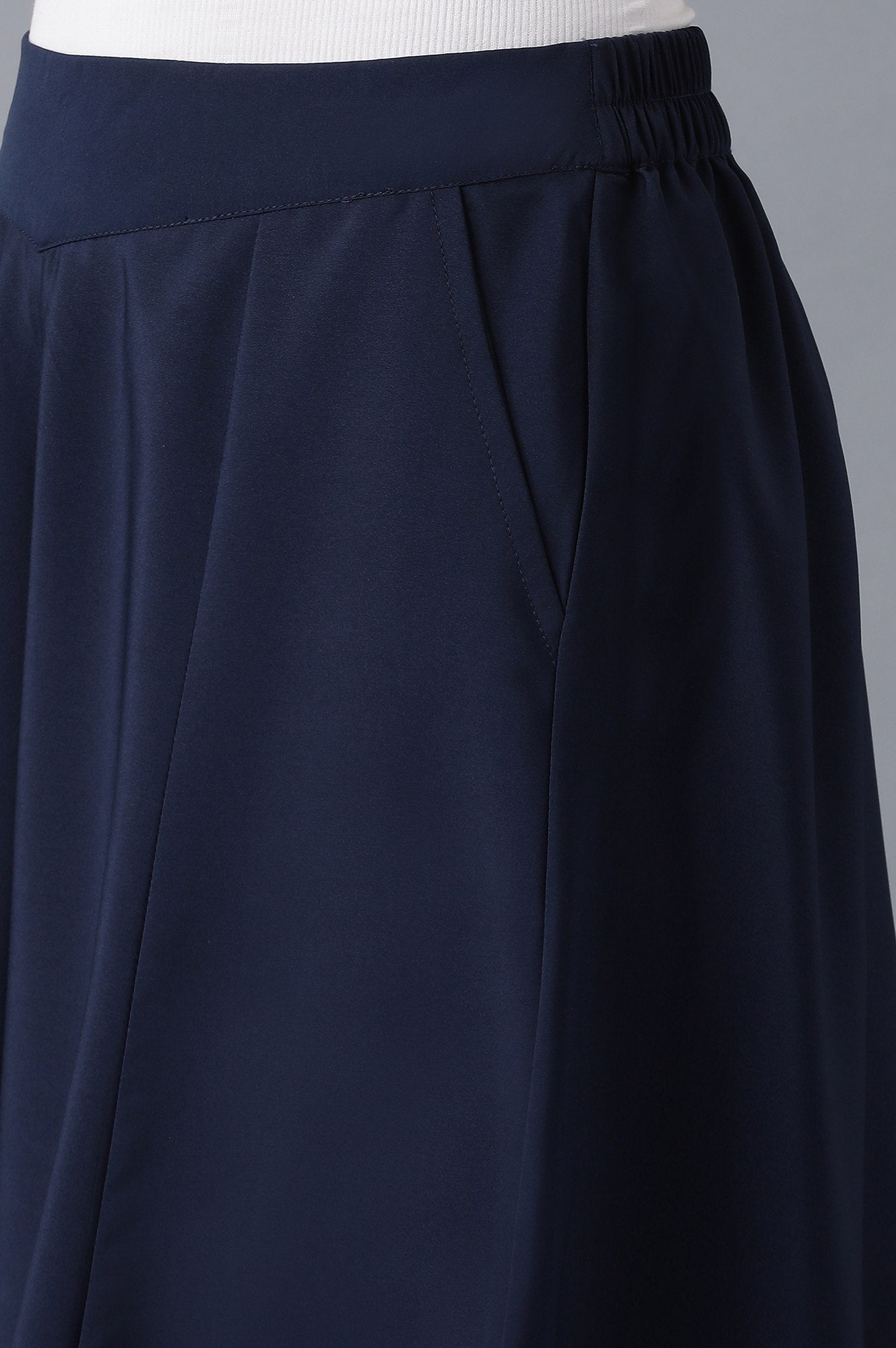 Navy Blue Solid Flared Cotton Palazzo With Slip On Closure