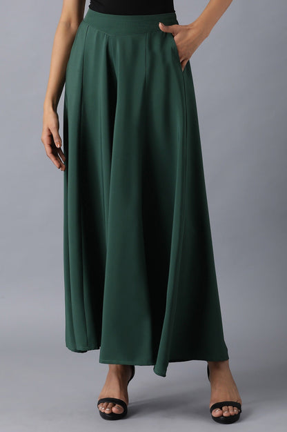 Muted Sage Green Solid Flared Cotton Palazzo With Slip On Closure