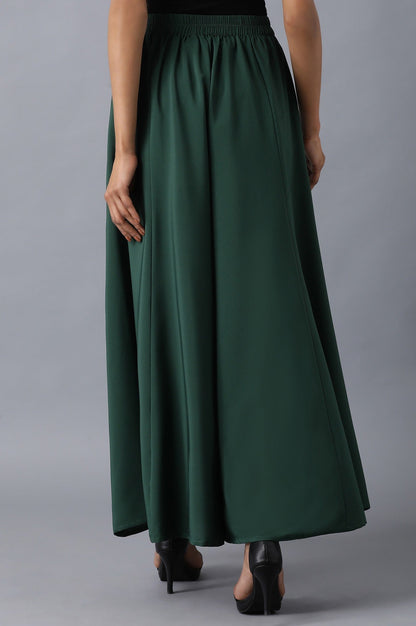 Muted Sage Green Solid Flared Cotton Palazzo With Slip On Closure