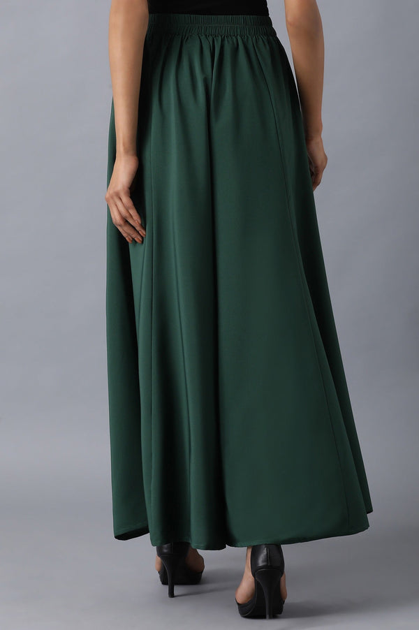 Muted Sage Green Solid Flared Cotton Palazzo With Slip On Closure