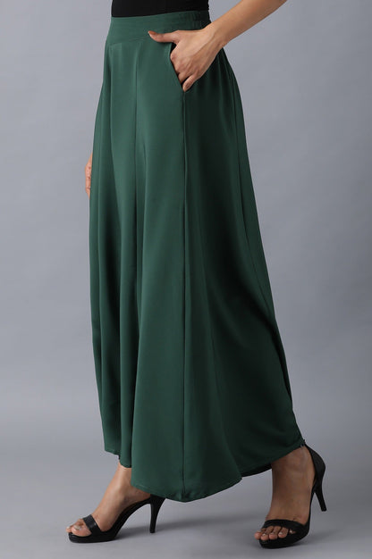 Muted Sage Green Solid Flared Cotton Palazzo With Slip On Closure