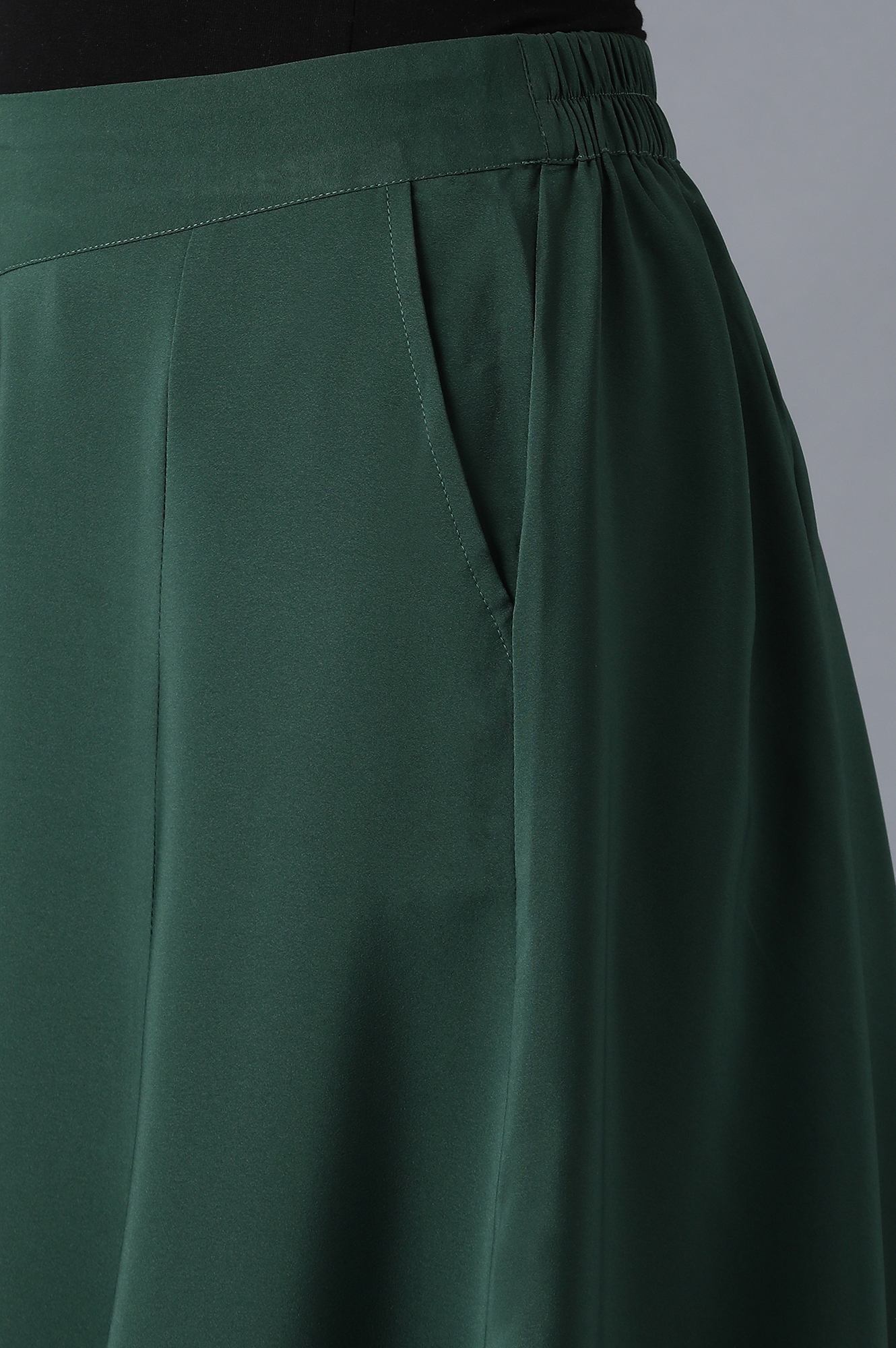 Muted Sage Green Solid Flared Cotton Palazzo With Slip On Closure