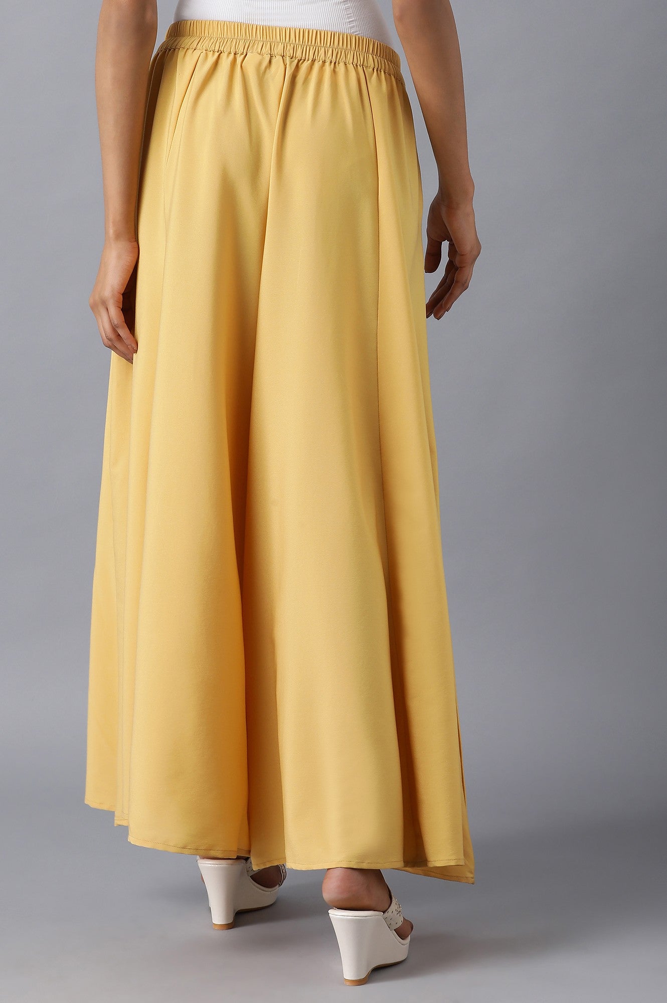 Yellow Solid Flared Cotton Palazzo With Slip On Closure