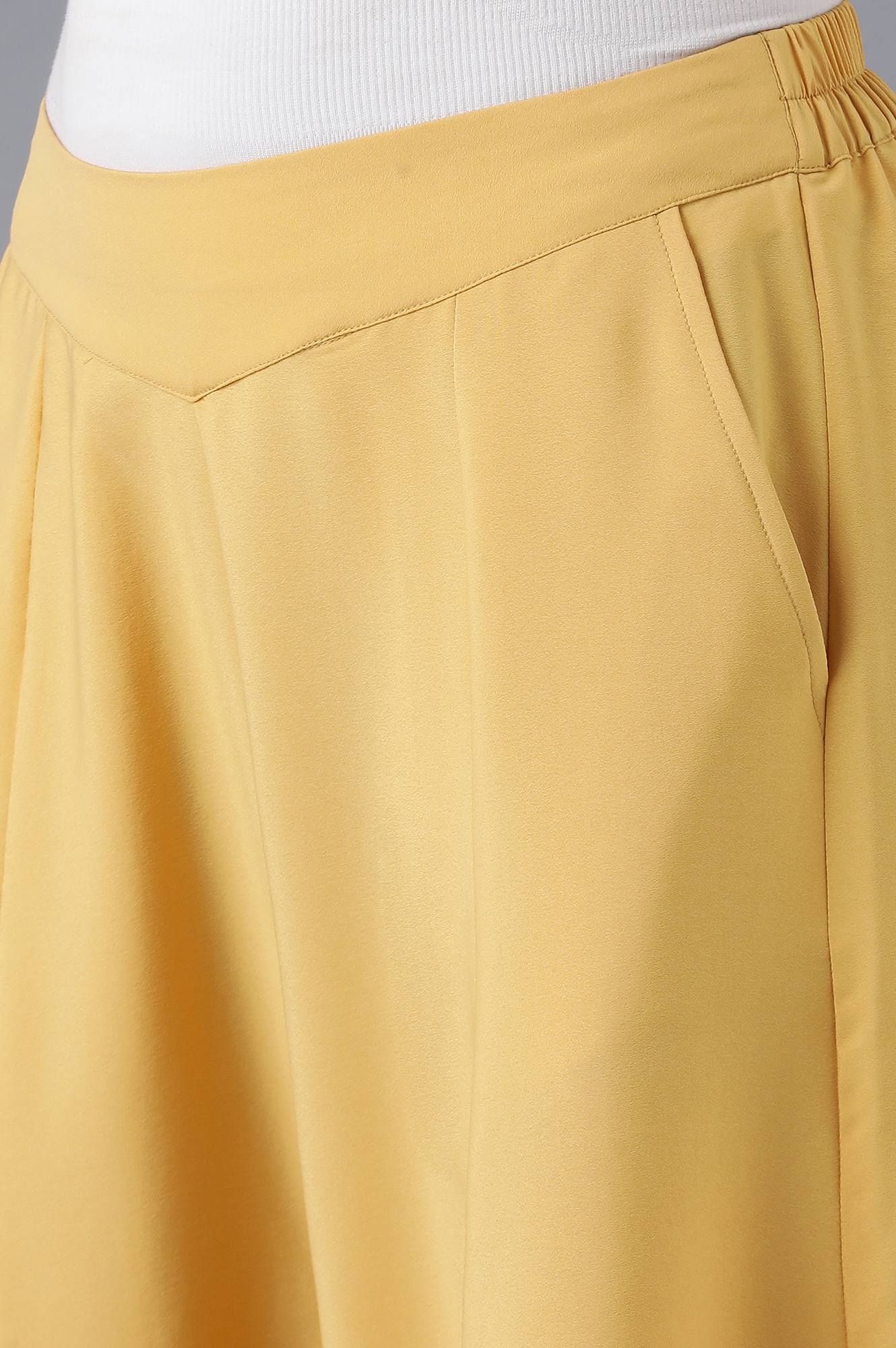 Yellow Solid Flared Cotton Palazzo With Slip On Closure