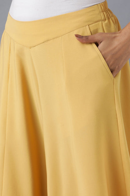 Yellow Solid Flared Cotton Palazzo With Slip On Closure