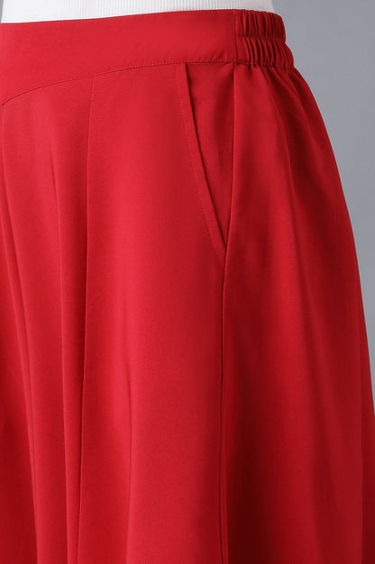 Red Solid Flared Cotton Palazzo With Slip On Closure