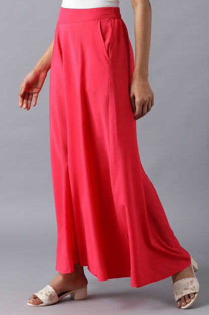 Red Solid Flared Cotton Palazzo With Slip On Closure