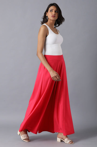 Red Solid Flared Cotton Palazzo With Slip On Closure