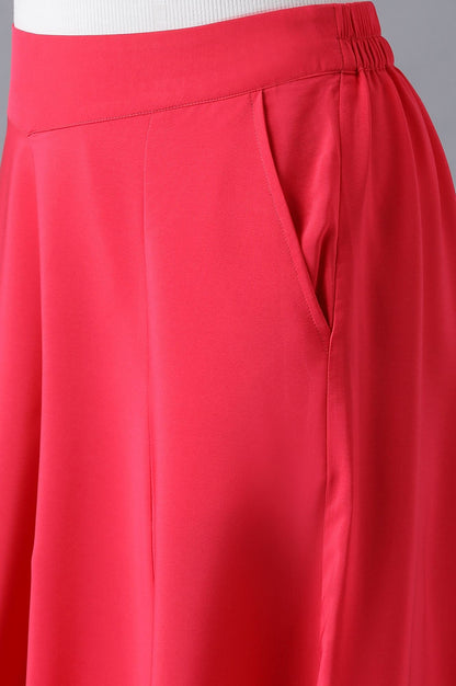 Red Solid Flared Cotton Palazzo With Slip On Closure