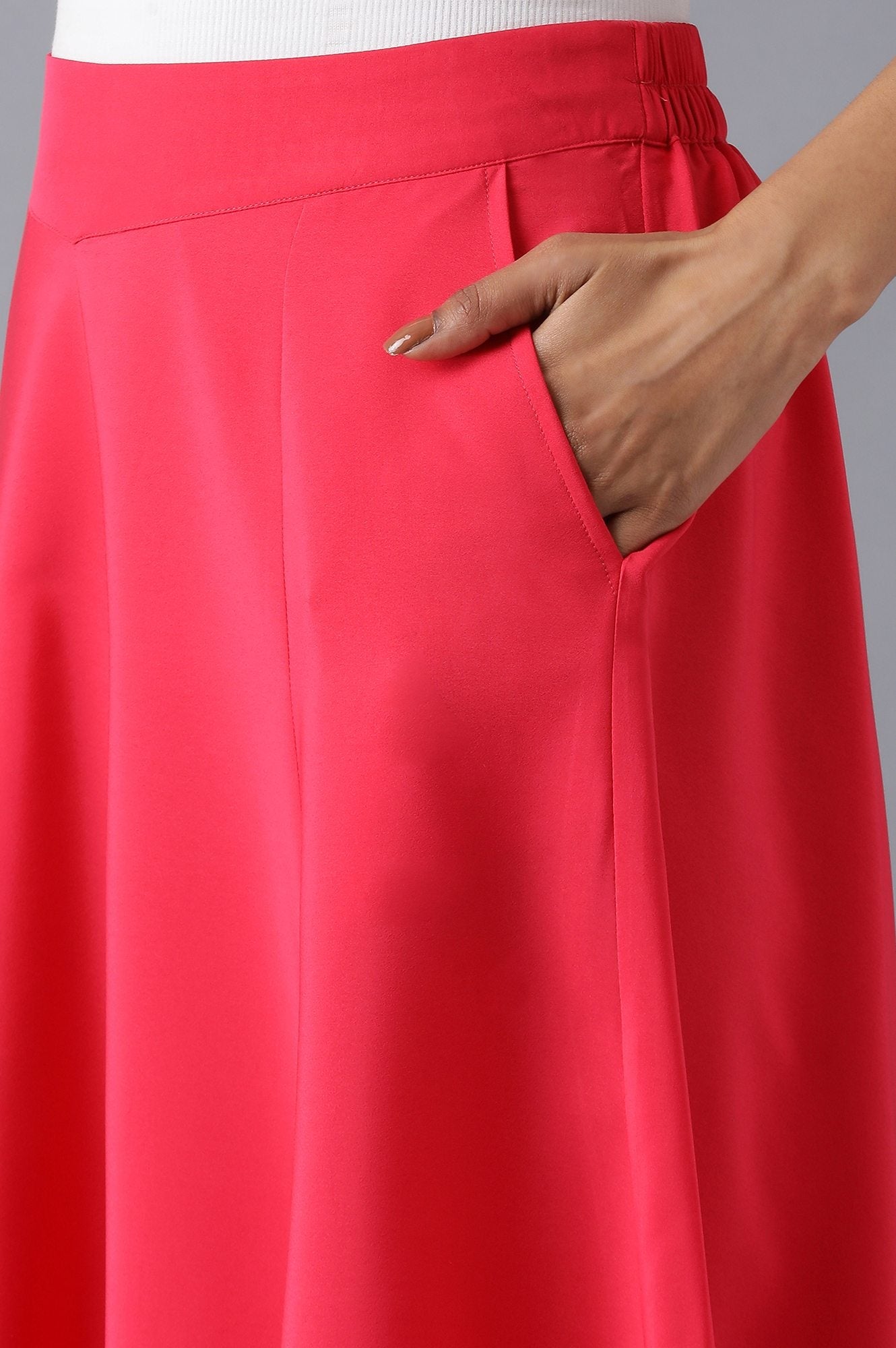 Red Solid Flared Cotton Palazzo With Slip On Closure