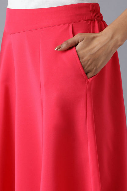 Red Solid Flared Cotton Palazzo With Slip On Closure