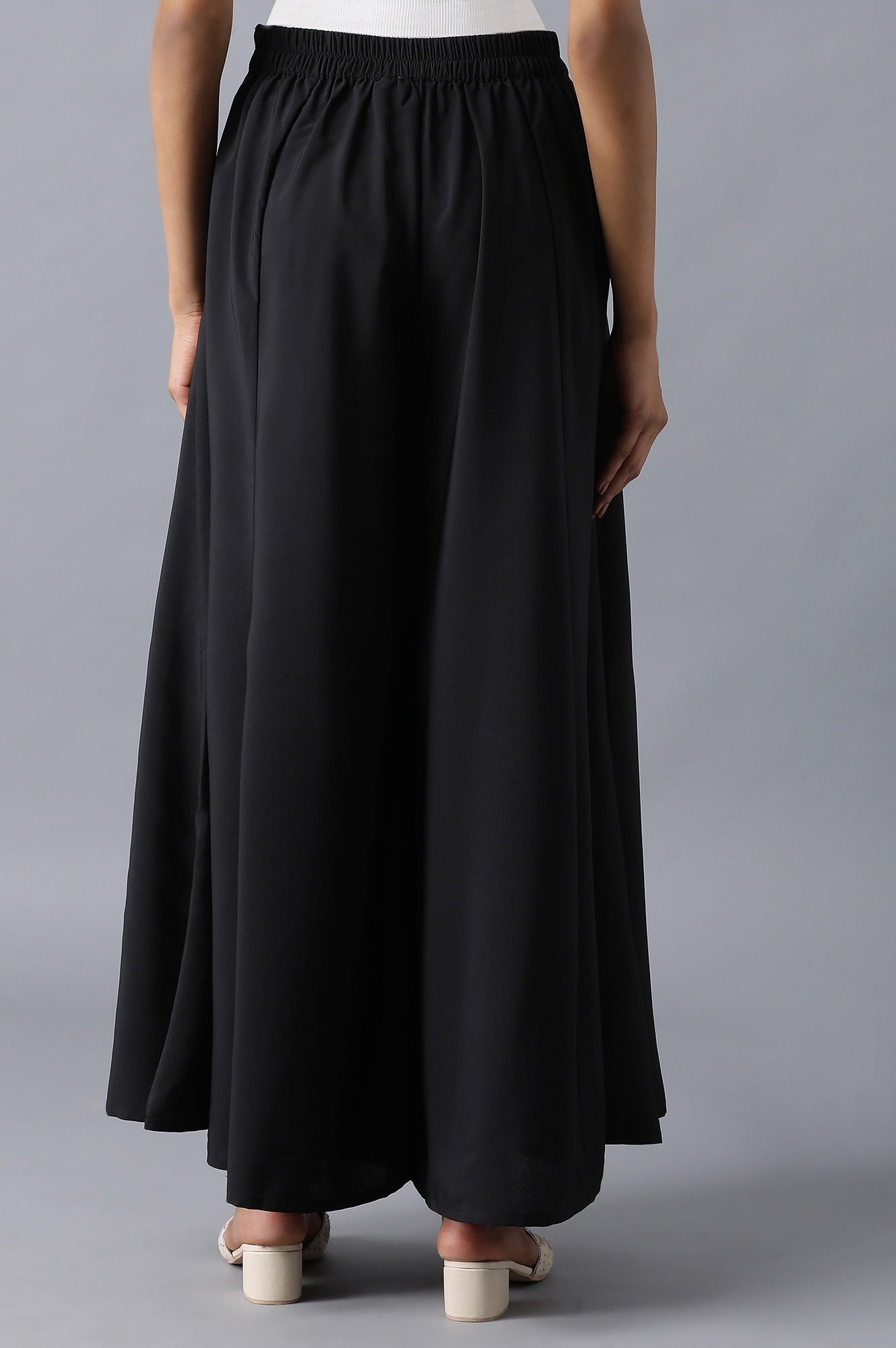 Black Solid Flared Cotton Palazzo With Elasticated Waistband