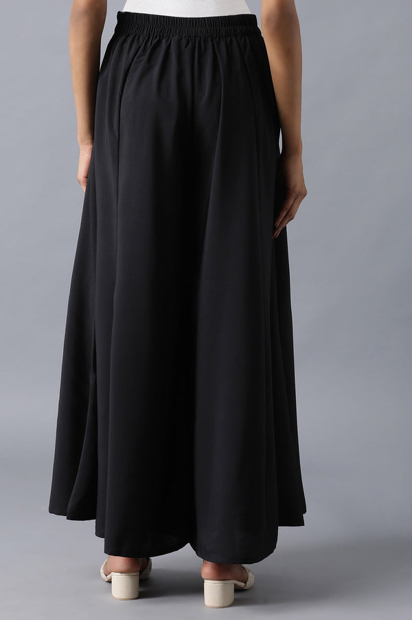 Black Solid Flared Cotton Palazzo With Elasticated Waistband
